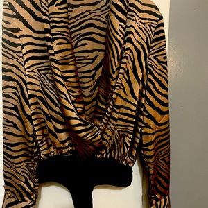 Fashion, nova zebra brown and black bodysuit blouse